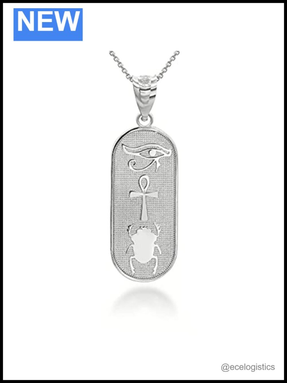 Sterling Silver Ankh Cross Eye of Horus Scarab Pendant Necklace 16"